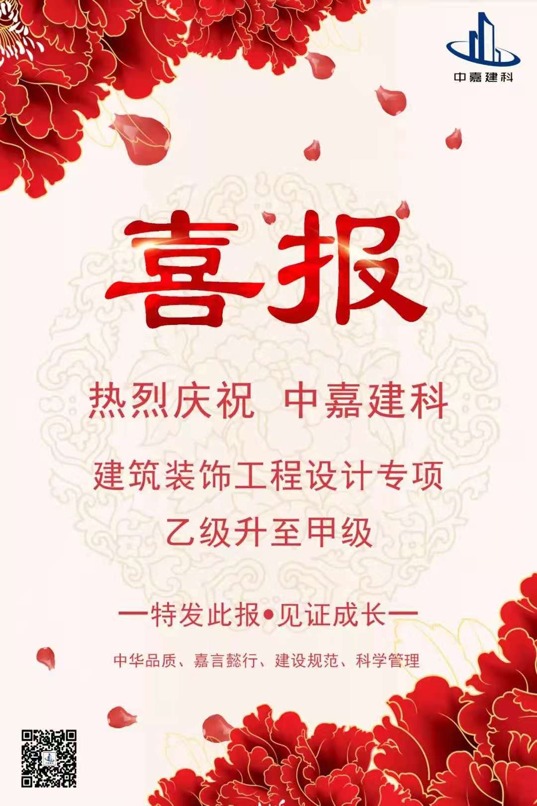 中嘉建科 l 建筑裝飾工程設(shè)計由“乙級”升至“甲級”